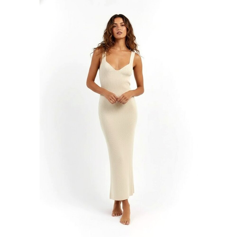 NWT DISSH Eva Sweetheart Midi in Butter Stretch Ribbed Knit Tank Dress XXL / 12